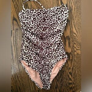 J.Crew cheetah print ruched one piece swimsuit strapless 2